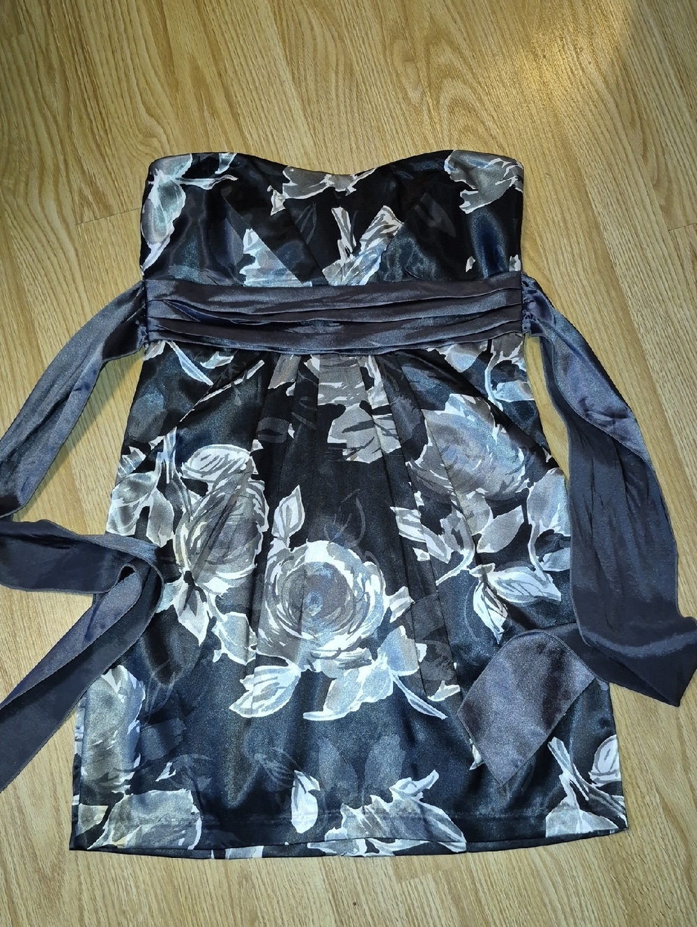 Speechless Strapless Black and Gray Floral Satin Dress..size 9